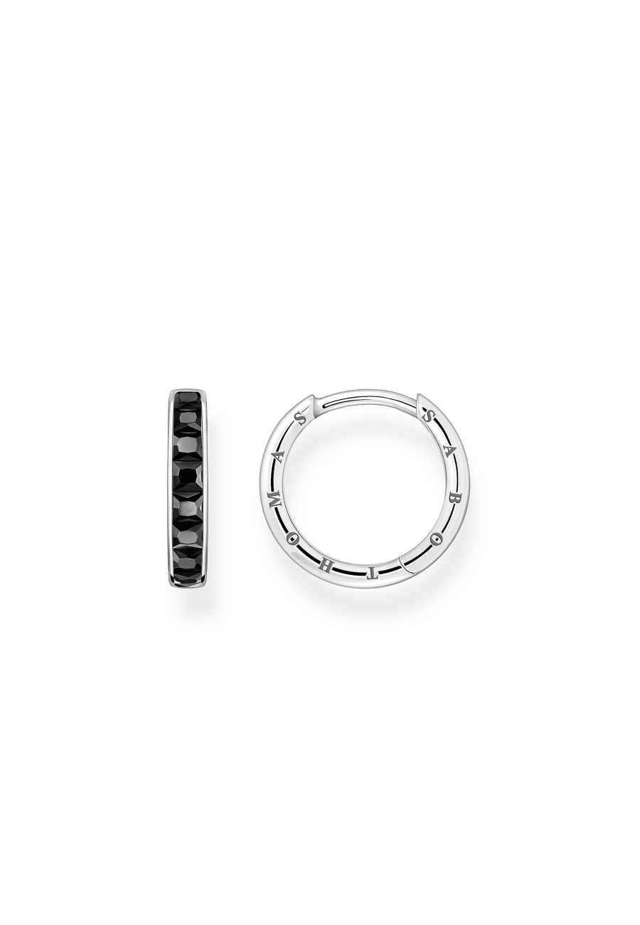 Hoop Earrings Black Stones Pavé Silver