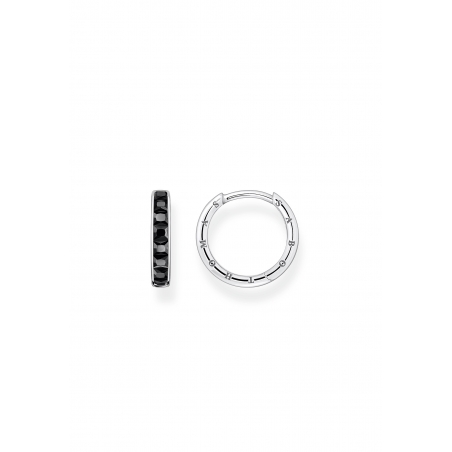 Hoop Earrings Black Stones Pavé Silver
