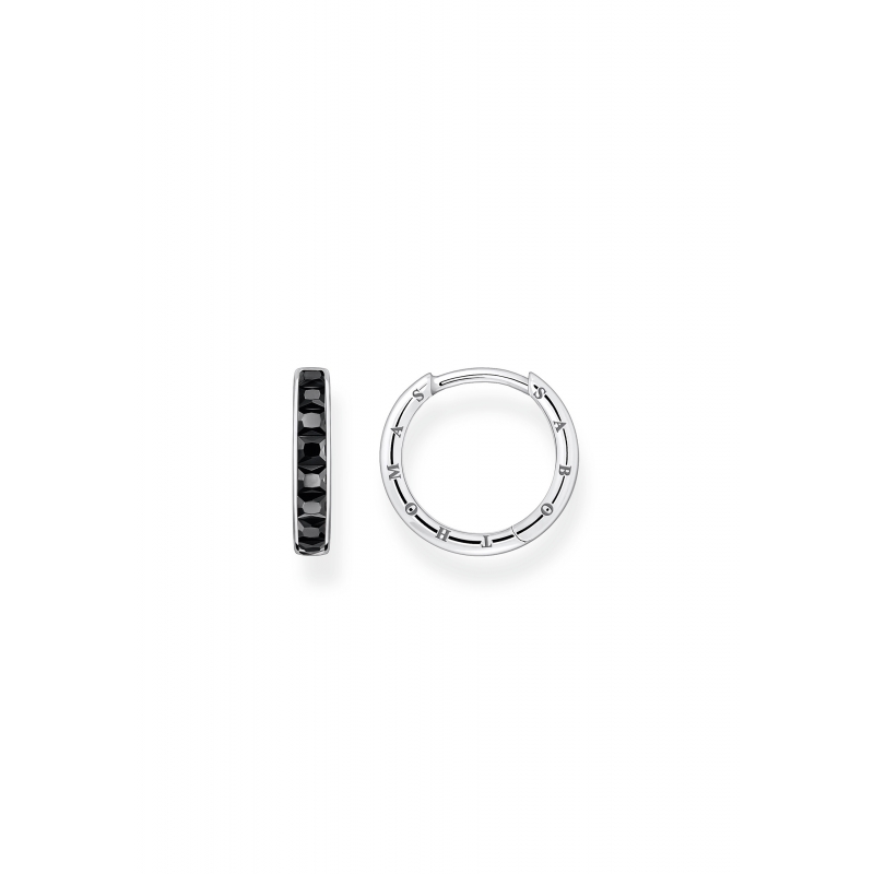 Hoop Earrings Black Stones Pavé Silver