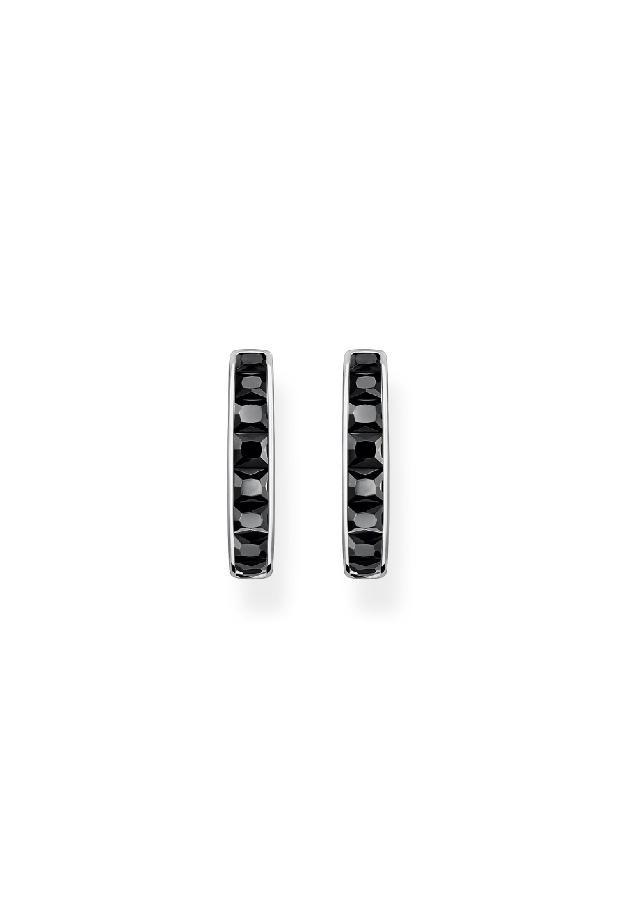 Créoles Pierres Noire Pavé Argent