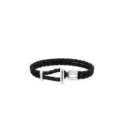 Armband Dubbel Gevlochten Leer Zwart