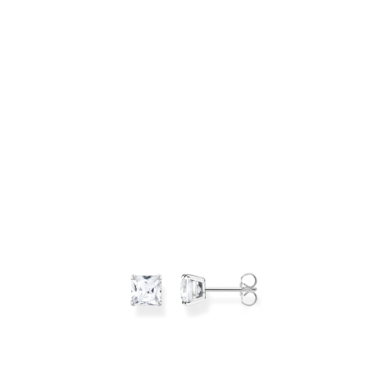 Ear Studs White Stones Silver