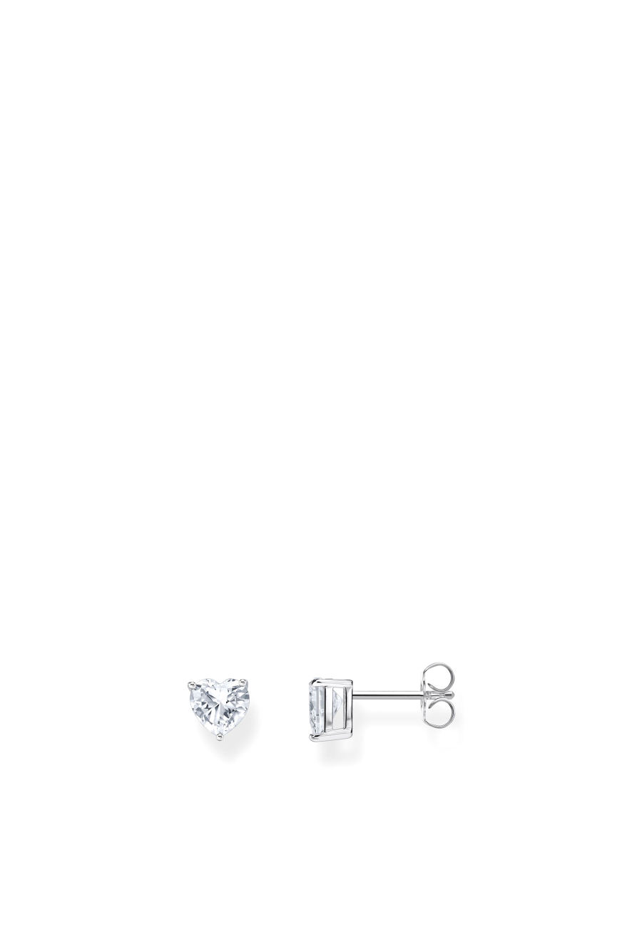 Ear Studs Heart Shaped White Zirconia Silver