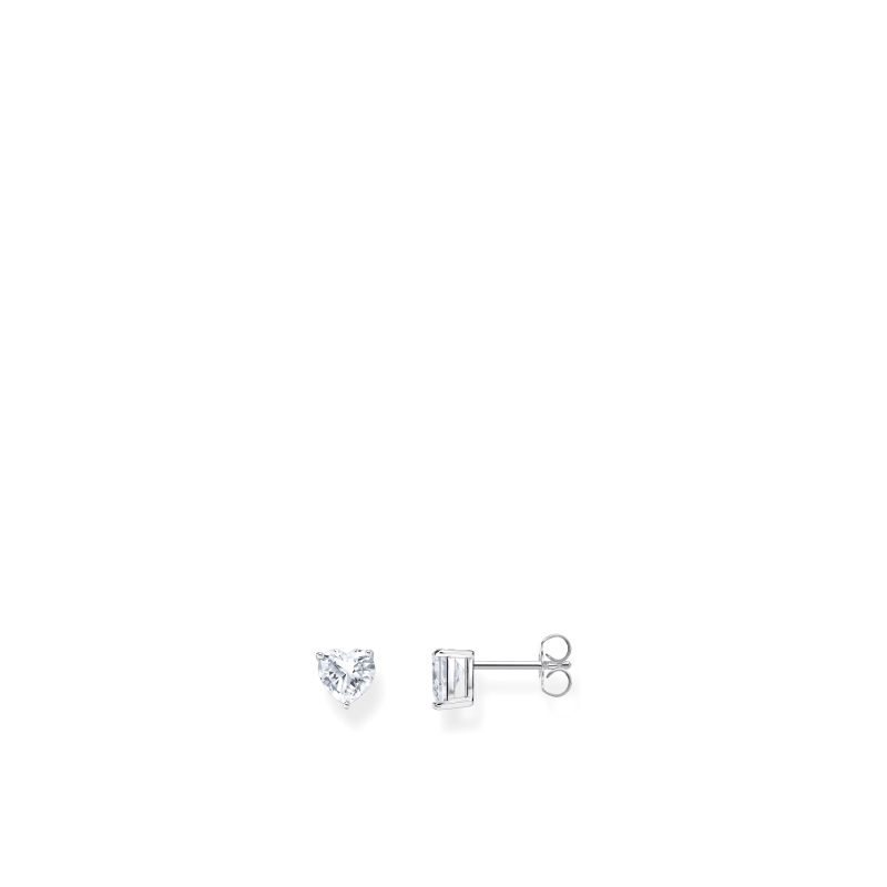 Ear Studs Heart Shaped White Zirconia Silver