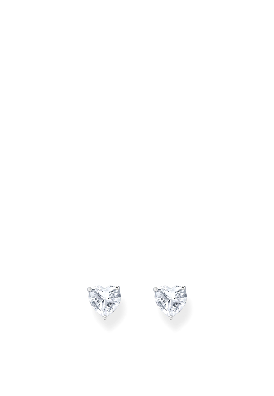 Ear Studs Heart Shaped White Zirconia Silver