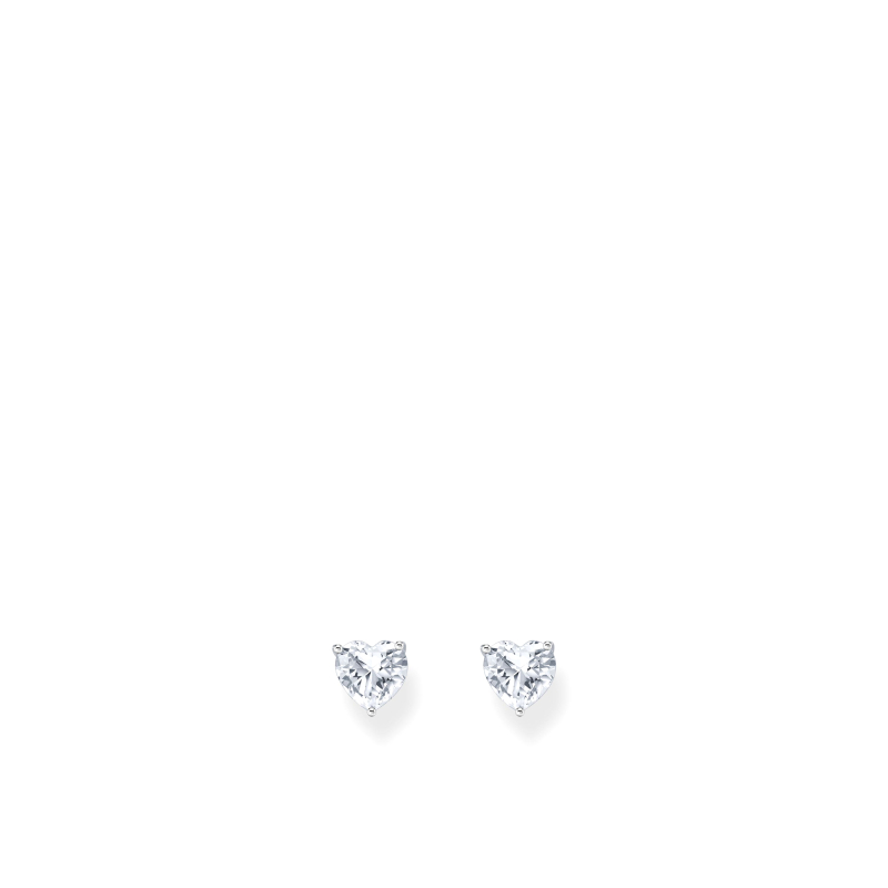 Ear Studs Heart Shaped White Zirconia Silver