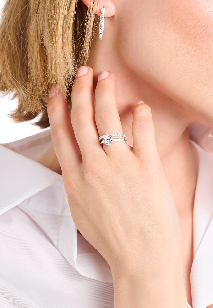 Ring White Heart Shaped Zirconia Silver