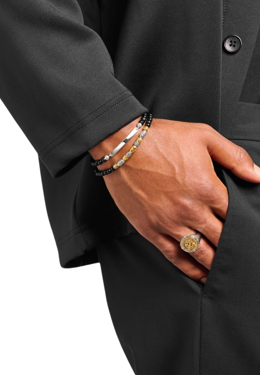 Bracelet Gravable avec Perles en Obsidienne