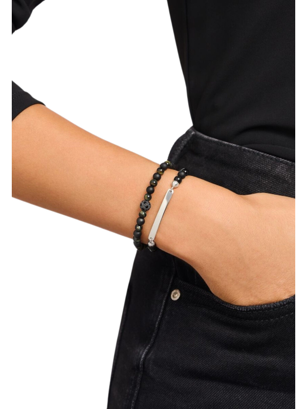 Bracelet Gravable avec Perles en Obsidienne