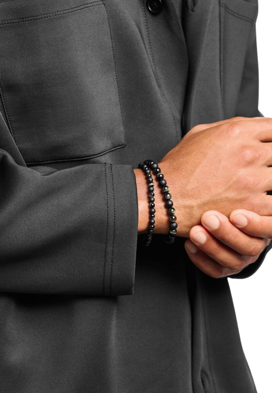 Talisman-Armband mit Tigerauge- und Obsidian-Perlen