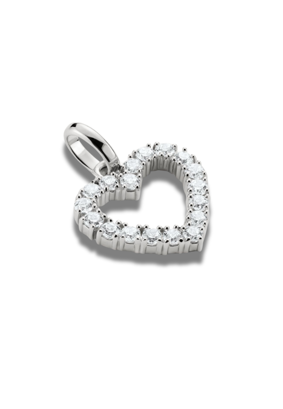 Pendentif Charm Cœur Avec Pierres Blanches – Connect Argent