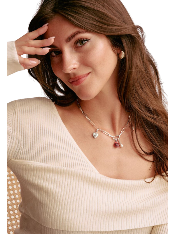 Pendentif Charm Fleur De Rose Rouge – Connect Argent