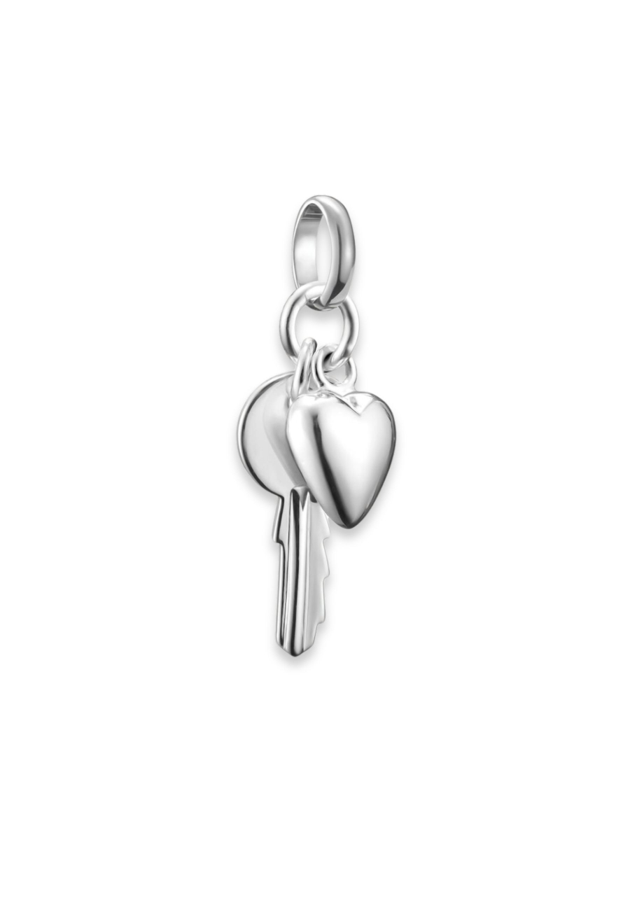 Charm Pendant Key With Heart Connect Silver