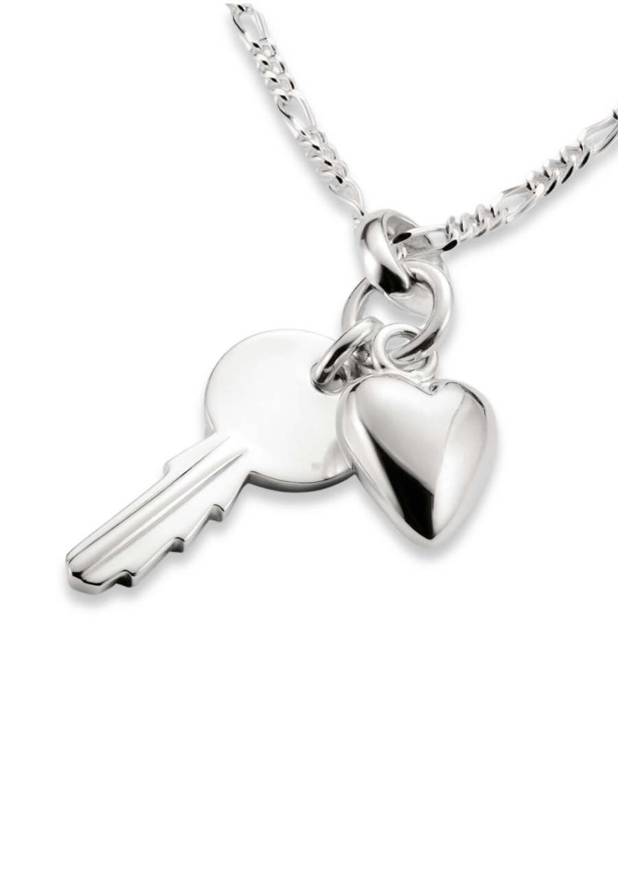 Charm Pendant Key With Heart Connect Silver
