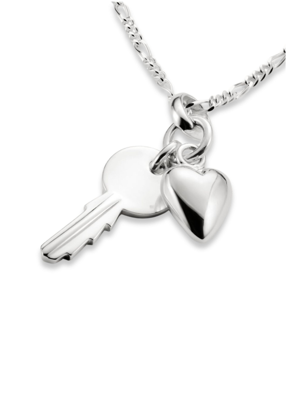 Charm Pendant Key With Heart Connect Silver