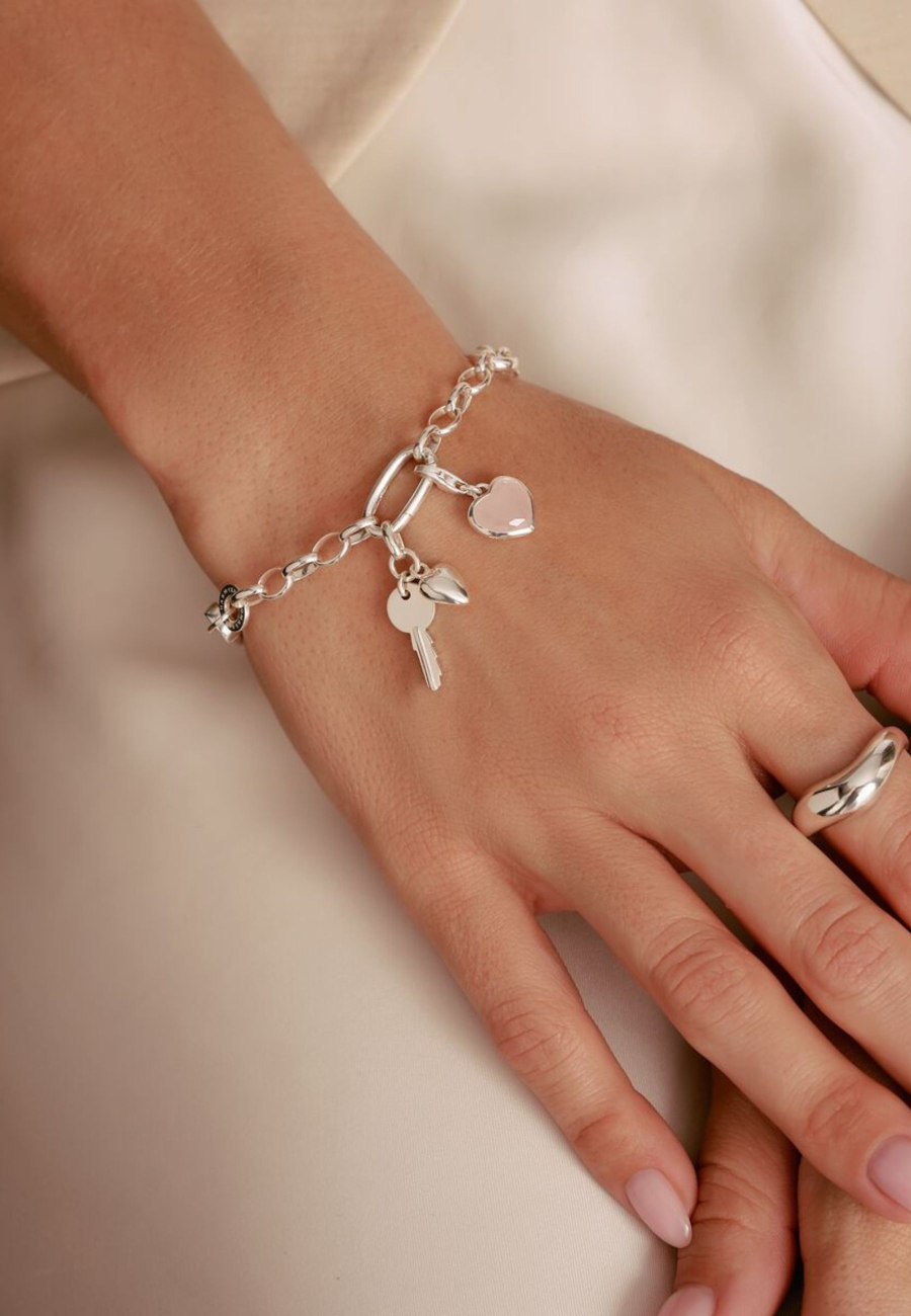 Charm Pendant Key With Heart Connect Silver