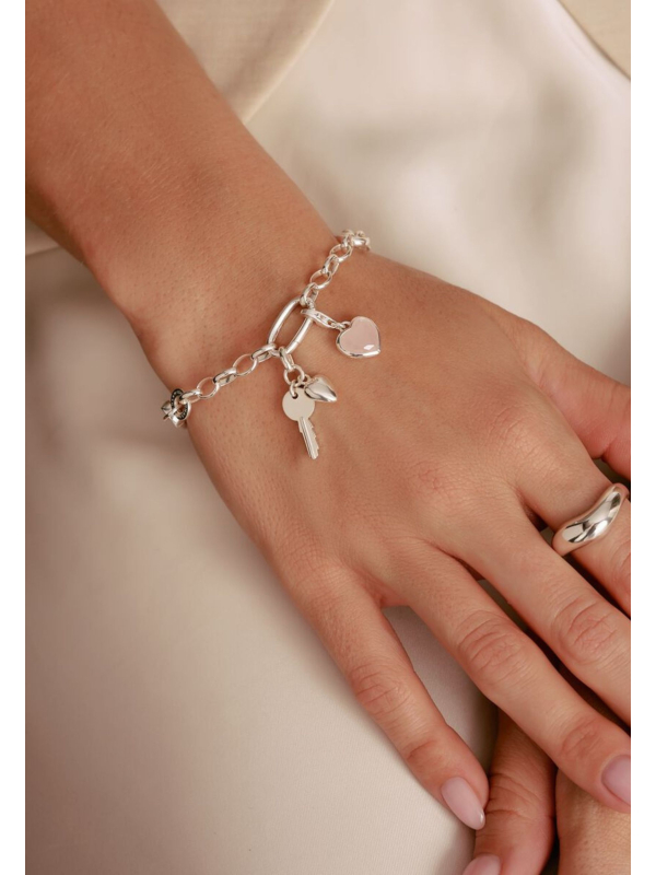 Charm Pendant Key With Heart Connect Silver