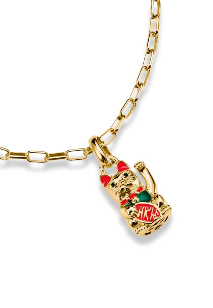 Pendentif Charm Chat Porte-Bonheur Coloré Connect Plaqué Or