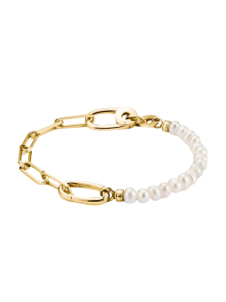 Charm bracelet paperclip and pearls with Connect link gold-plated – Gold