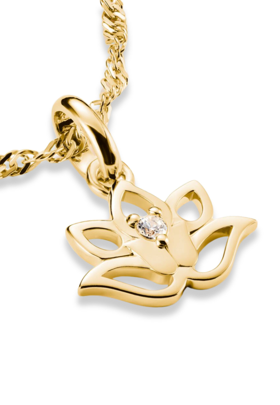 Pendentif charm fleur de lotus avec pierres Connect plaqué or