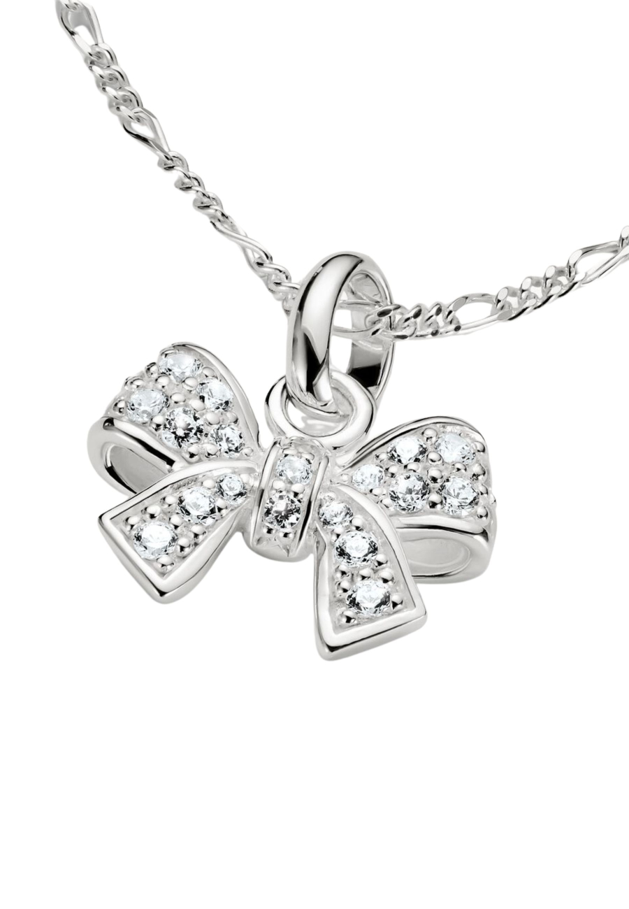 Charm Pendant Bow with Stones Connect Silver