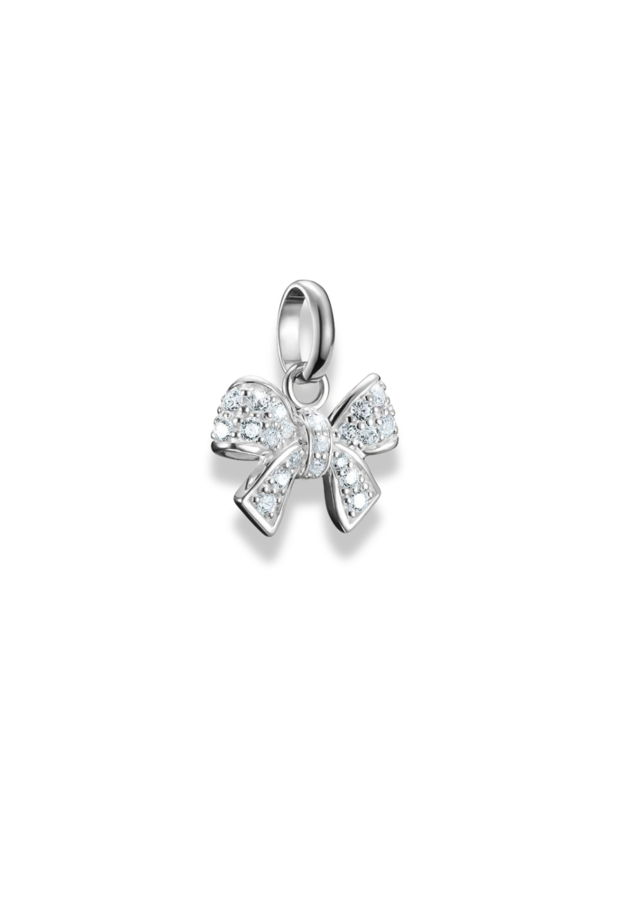Charm Pendant Bow with Stones Connect Silver