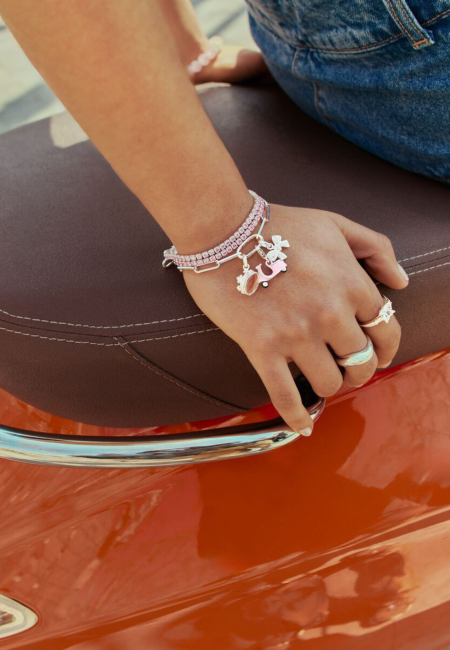 Charm Pendant Bow with Stones Connect Silver