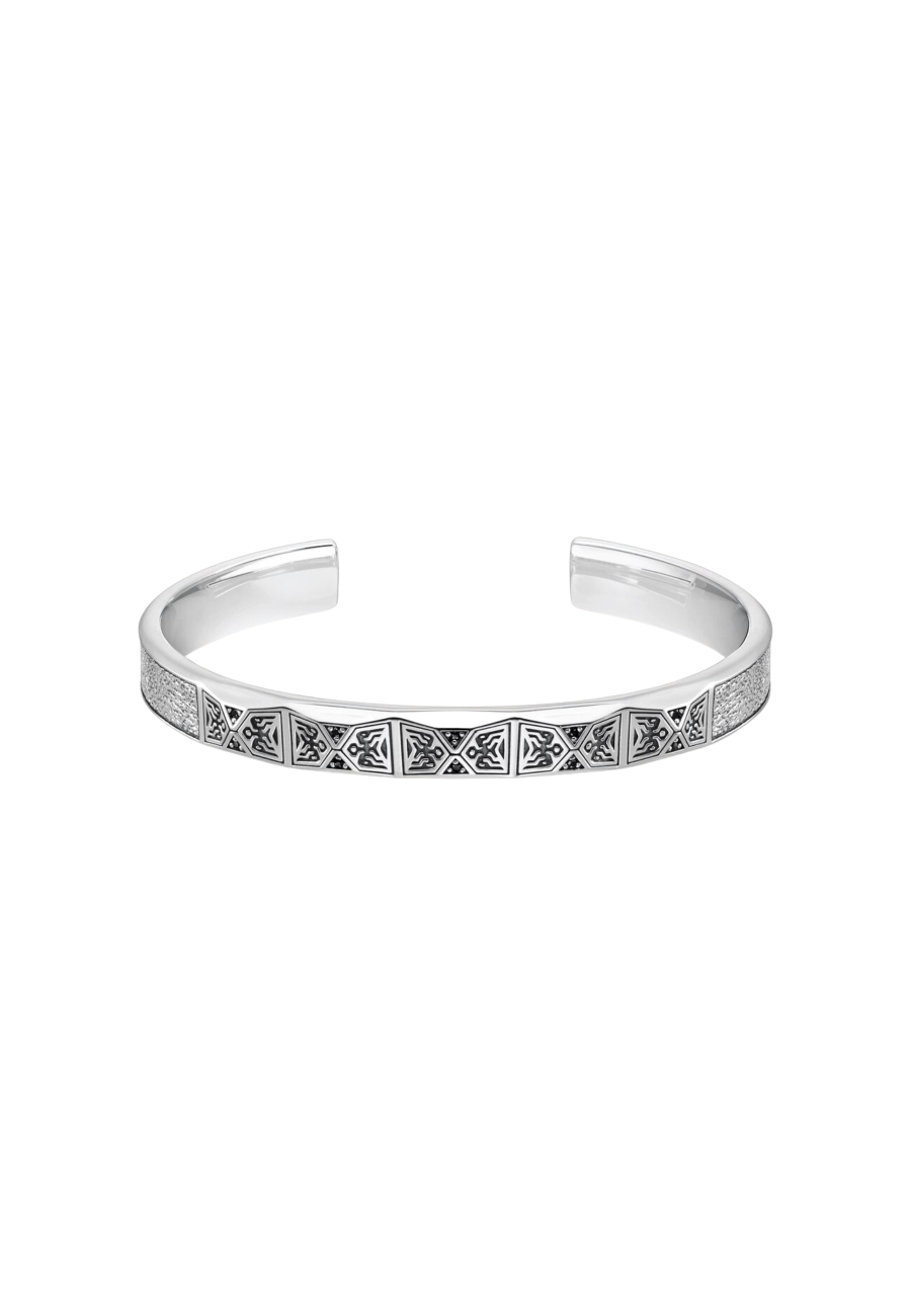 Bracelet jonc design facetté avec pierres noires argentées