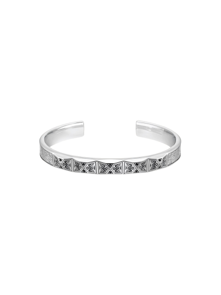 Bracelet jonc design facetté avec pierres noires argentées