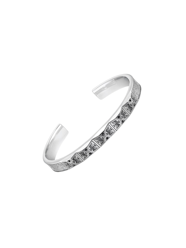 Bracelet jonc design facetté avec pierres noires argentées