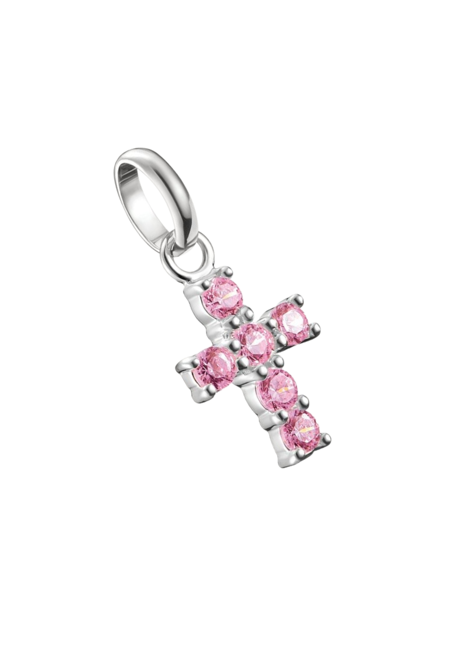 Pendentif charm croix avec pierres roses Connect en argent