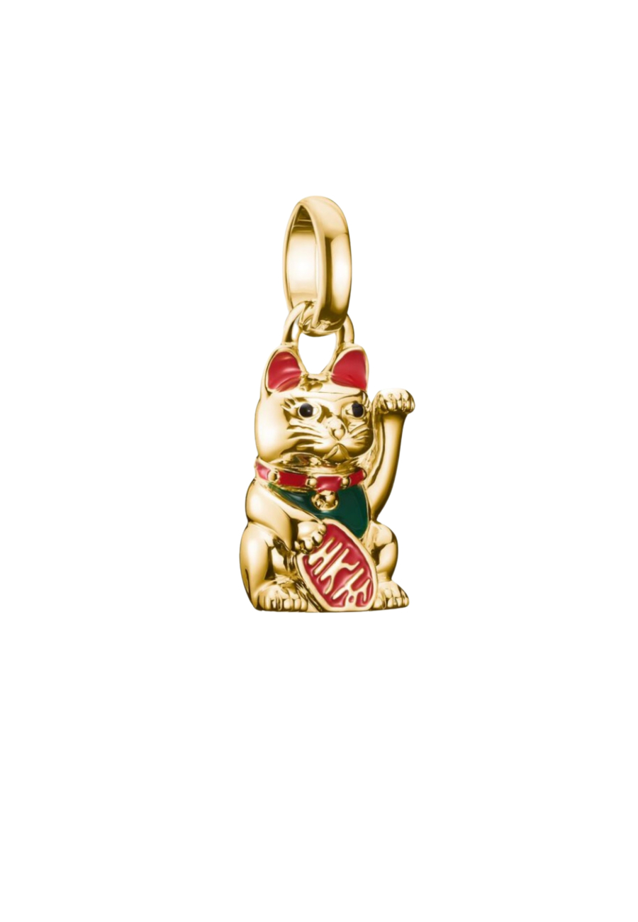 Charm-Anhänger Bunte Winkekatze Connect Vergoldet