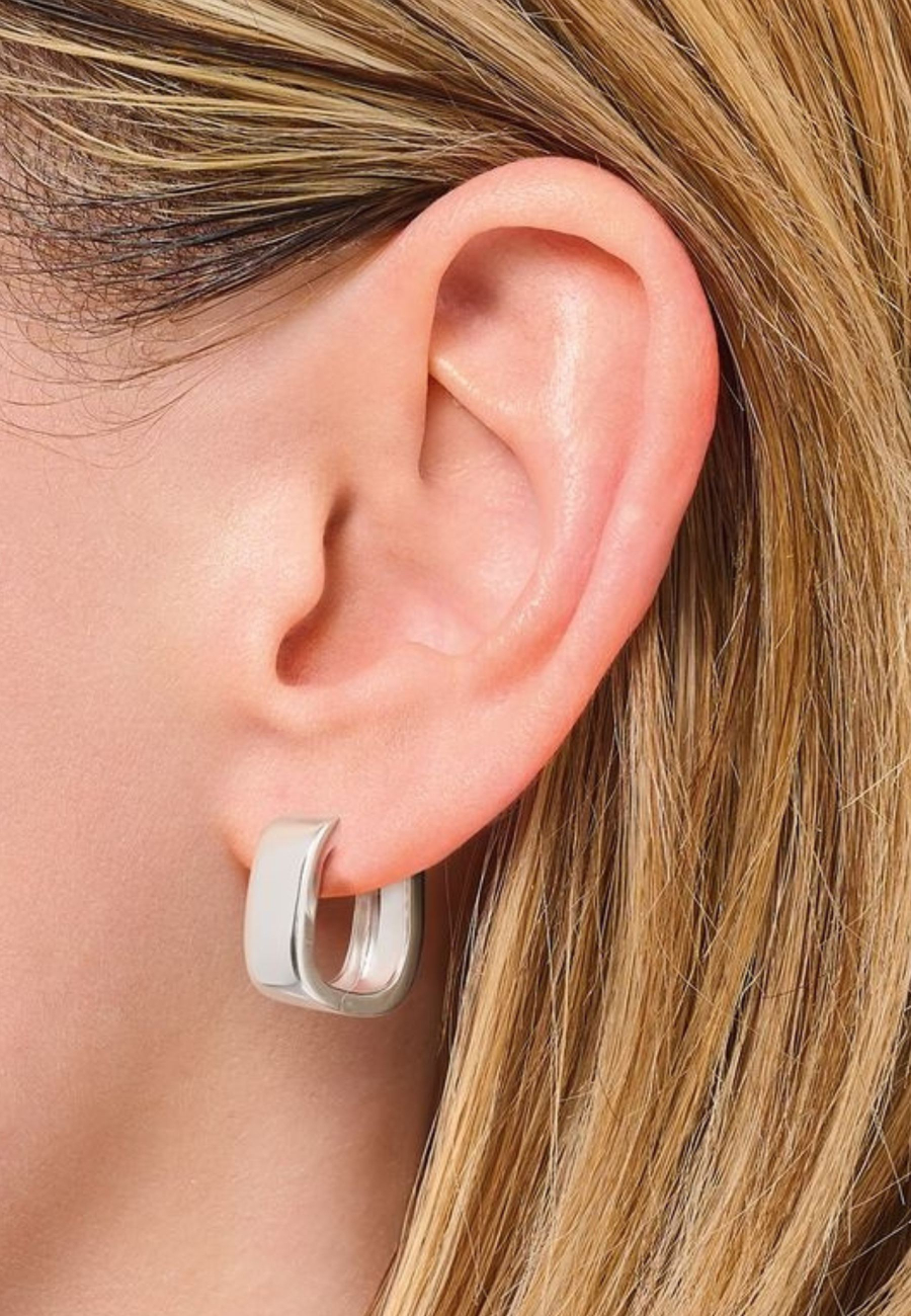 Silver Hoop Earrings in Angular Shape
