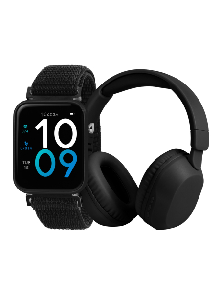 Tikkers Smart Series 13 - Black - Pink - Easy Release Fabric Strap Smart Watch & Headphone Set