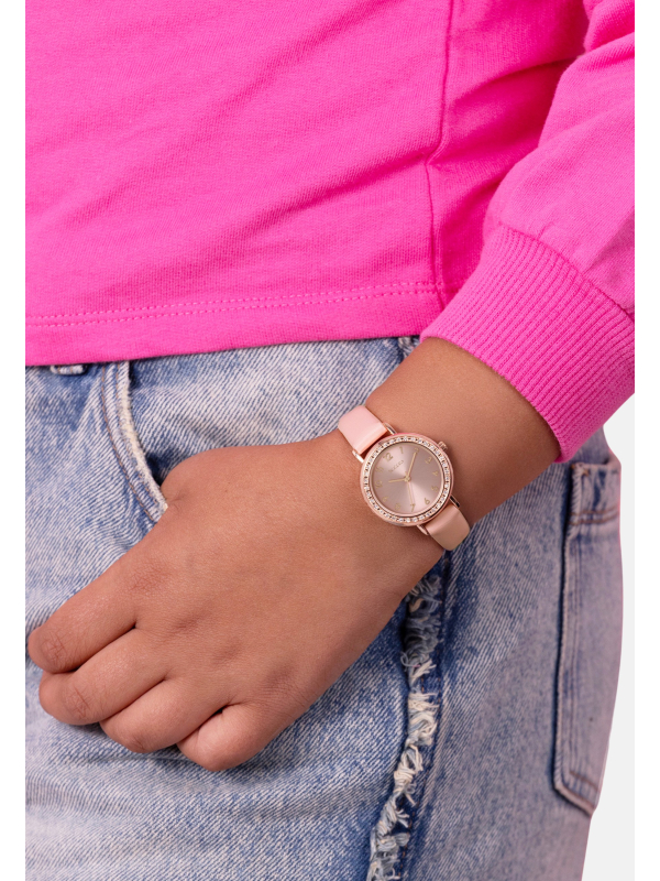 Tikkers Uhr mit Steinbesatz und Rosa Armband