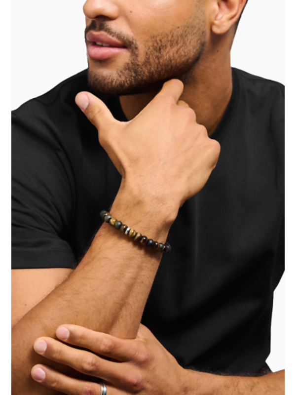 Bracelet avec perles d'Œil de Tigre brun-doré et bleu-doré (9 mm)