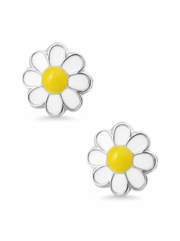 Children's Silver Flower Ear Studs with Epoxy