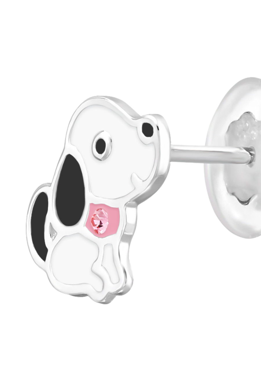 Premium Children's Sterling Silver Dog Ear Studs with Crystal and Epoxy