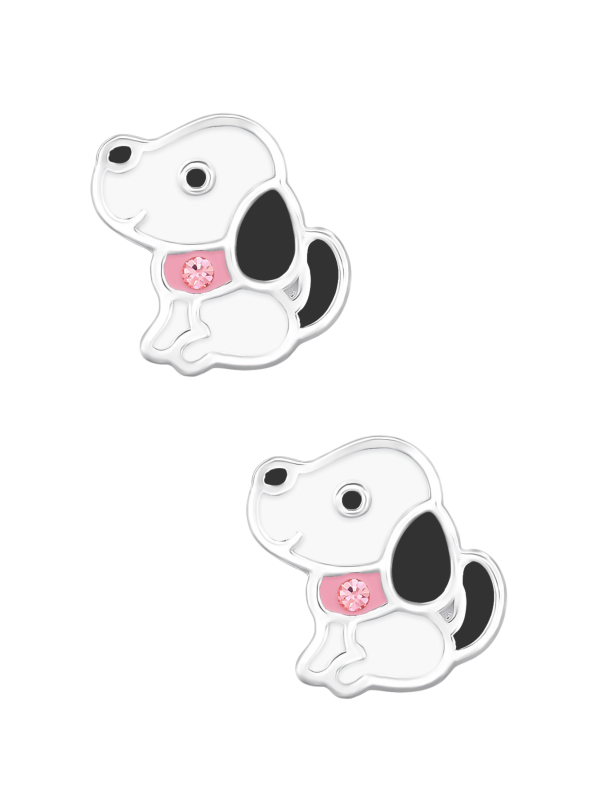Premium Children's Sterling Silver Dog Ear Studs with Crystal and Epoxy