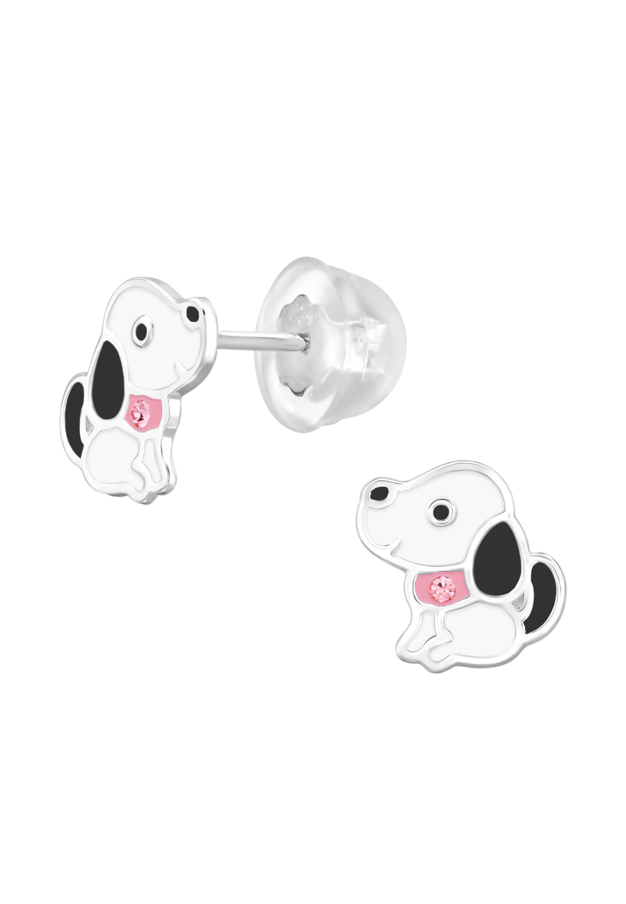 Puces d'Oreilles Chien en Argent Sterling Premium pour Enfants avec Cristal et Époxy
