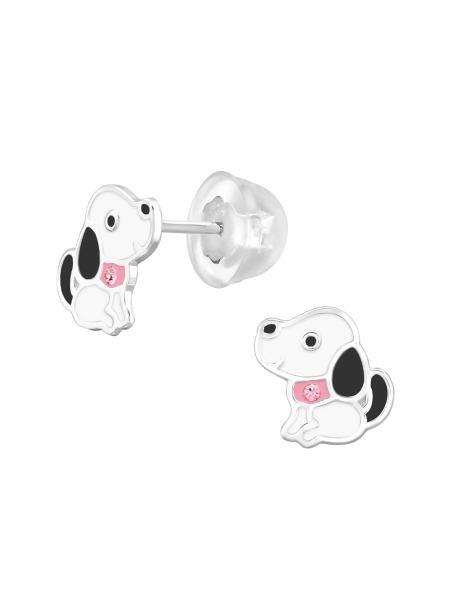 Puces d'Oreilles Chien en Argent Sterling Premium pour Enfants avec Cristal et Époxy