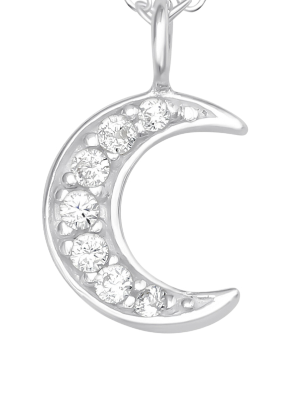Collier Lune Croissante en Argent pour Enfants avec Zircone Cubique