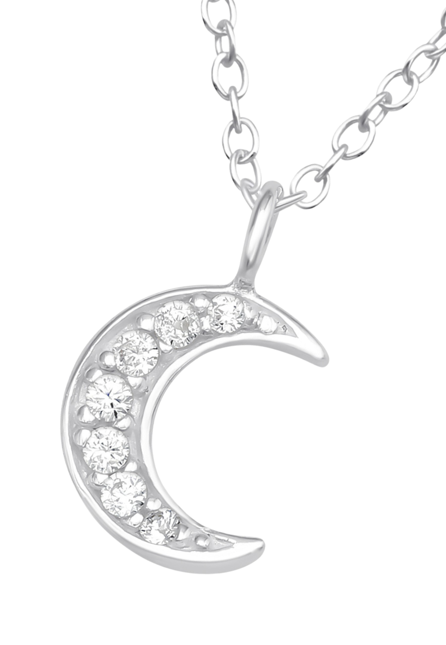 Collier Lune Croissante en Argent pour Enfants avec Zircone Cubique