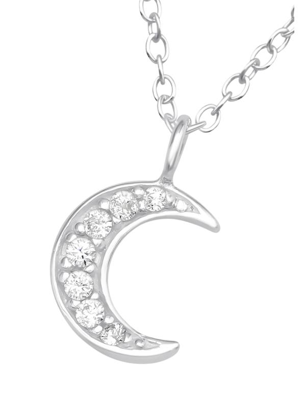 Collier Lune Croissante en Argent pour Enfants avec Zircone Cubique