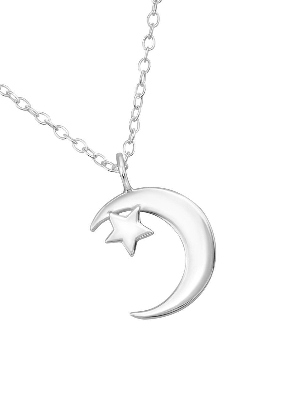 Silberne Mond- und Stern-Halskette