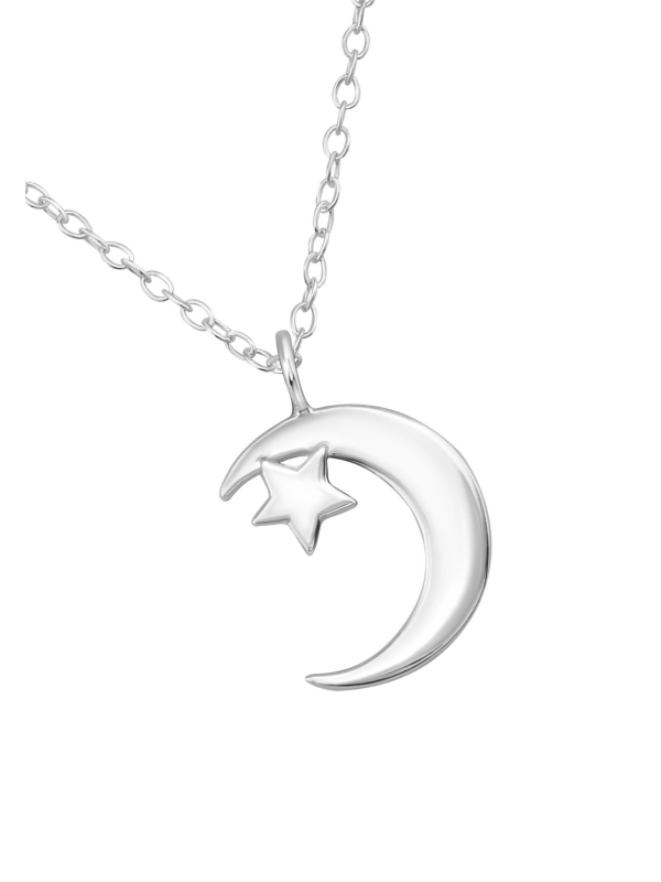 Silberne Mond- und Stern-Halskette