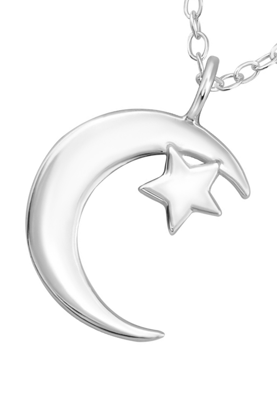 Silberne Mond- und Stern-Halskette