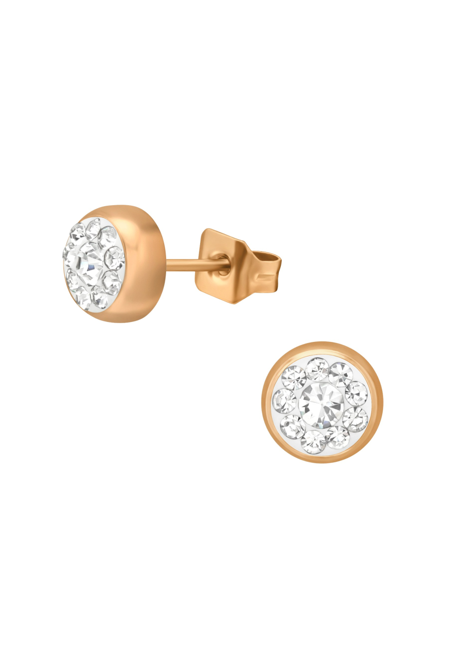 Rose Gold Surgical Steel Round 5mm Ear Studs with Crystal