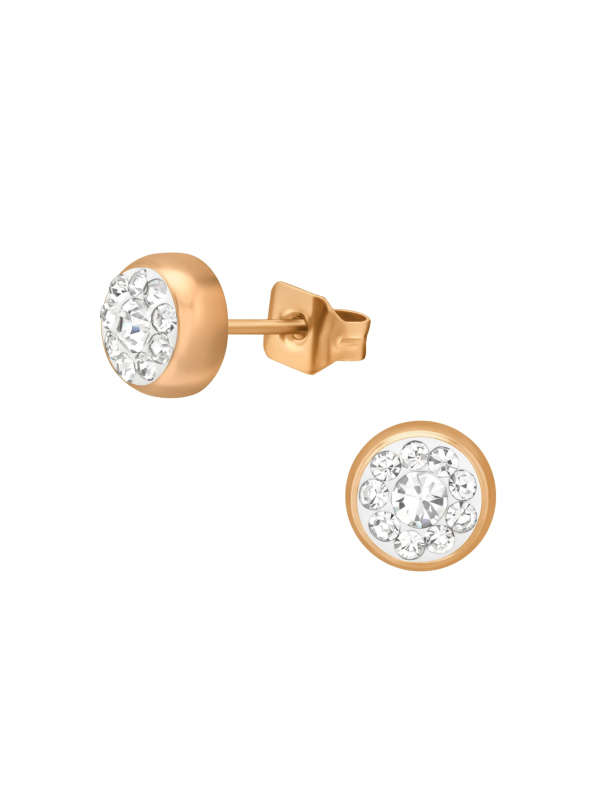 Rose Gold Surgical Steel Round 5mm Ear Studs with Crystal