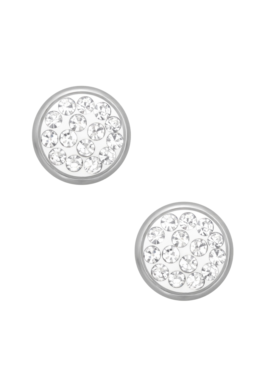 Puces d'Oreilles Rondes 6 mm en Acier Chirurgical Poli Miroir avec Cristal
